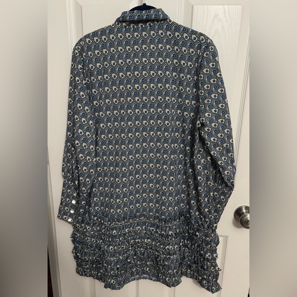 NEW Tuckernuck | Celia Mini Dress with‎ Bow Ruffles Geometric Blue Sz M - Picture 3 of 12